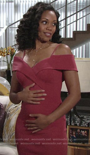 Hilary's red cold-shoulder dress on The Young and the Restless