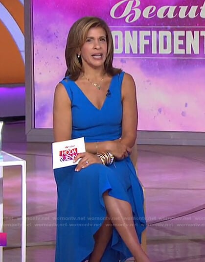 Hoda's blue v-neck belted dress on Today