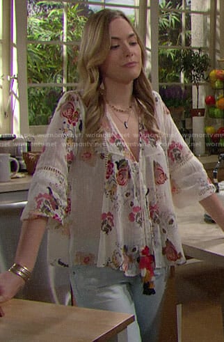 Hope's floral embroidered top on The Bold and the Beautiful