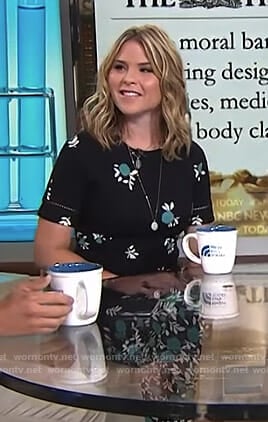 Jenna's black floral top and floral wide-leg pants on Megyn Kelly Today