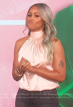 Eve's pink metallic halterneck top on The Talk