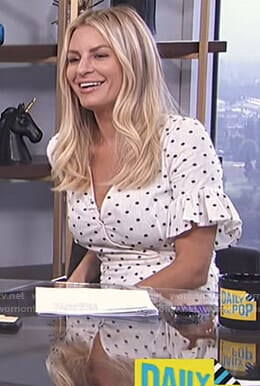 Morgan's white polka dot top with ruffled sleeves on E! News Daily Pop