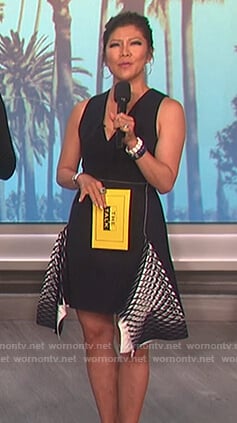 Julie's navy v-neck asymmetric dress on The Talk