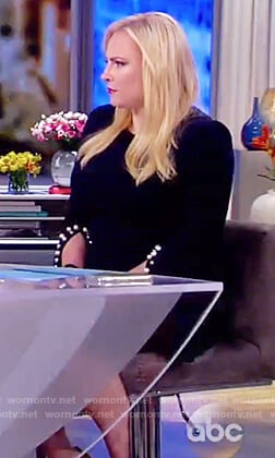 Meghan's navy pearl cuff embellished dress on The View