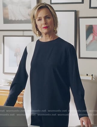 Jacqueline's navy two tone top on The Bold Type