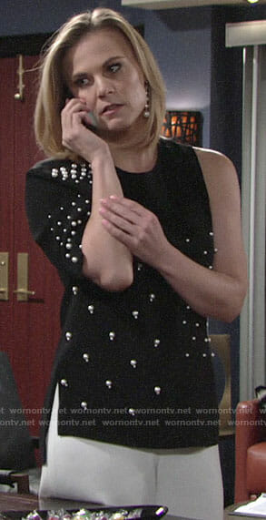Phyllis's black pearl embellished top on The Young and the Restless