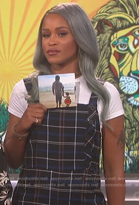 Eve's blue plaid overalls on The Talk
