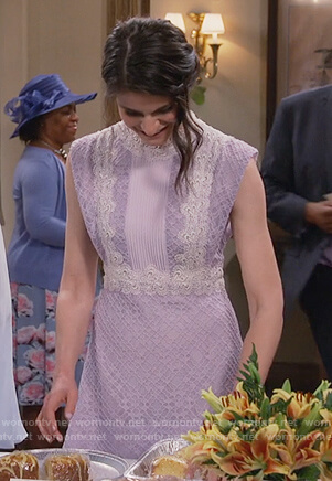 Leslie's purple lace mini dress on Living Biblically
