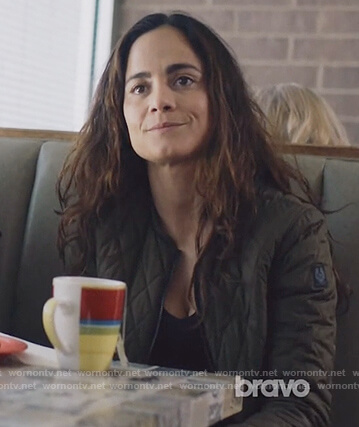 Teresa's green quilted bomber jacket on Queen of the South