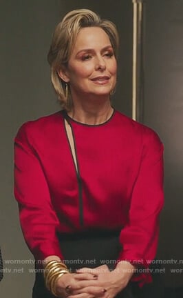 Jacqueline's red satin cutout top on The Bold Type