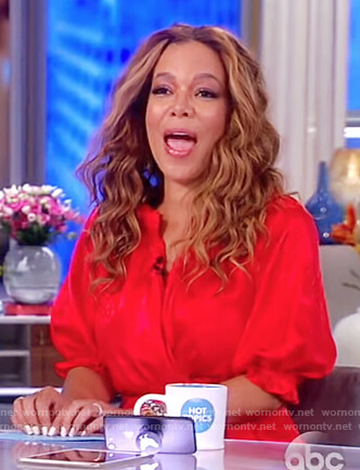 Sunny's red floral short sleeve dress on The View