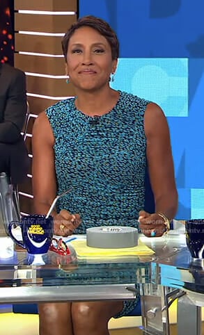 Robin's blue floral ruched dress on Good Morning America