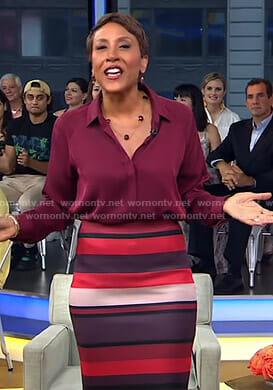 Robin's red striped pencil skirt on Good Morning America