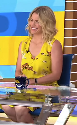 Sara's yellow floral sleeveless dress on Good Morning America
