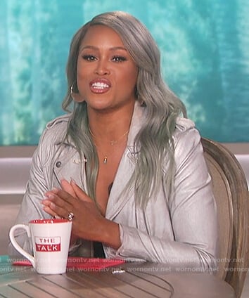 Eve's silver metallic moto jacket on The Talk