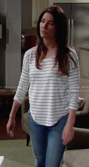 Steffy's grey striped tee on The Bold and the Beautiful