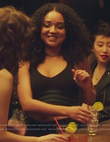 Kat's black striped ribbed tank top on The Bold Type