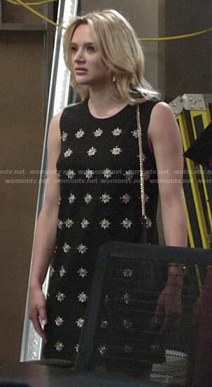 Summer's black embellished shift dress on The Young and the Restless