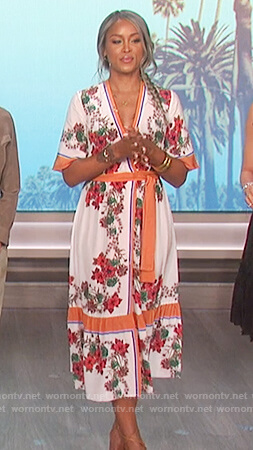 Eve's white floral print wrap dress on The Talk