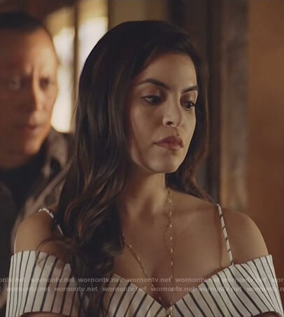 Isabela's striped cold shoulder top on Queen of the South