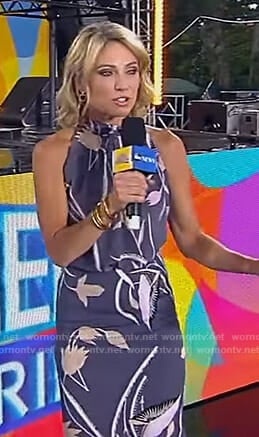 Amy's purple floral halter neck top and skirt on Good Morning America