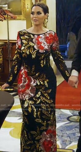 D'Andra's black floral sequin gown on The Real Housewives of Dallas