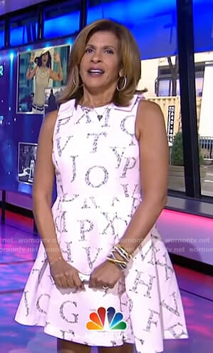 Hoda's pink letter print dress on Today