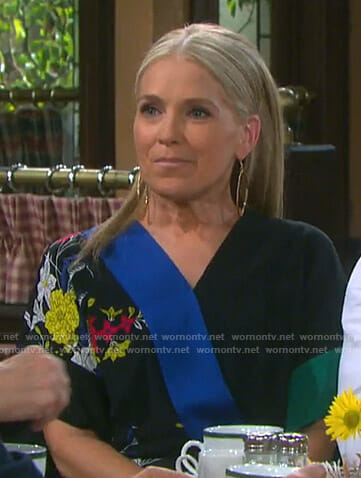 Jennifer's black floral jumpsuit on Days of our Lives