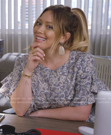 Kelsey's printed ruffled sleeve dress on Younger
