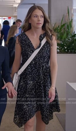 Liza's black printed ruffled dress on Younger