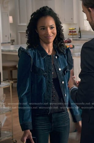 Magnolia's ruffle denim jacket on Insatiable