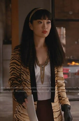 Monica's tiger print jacket on Take Two