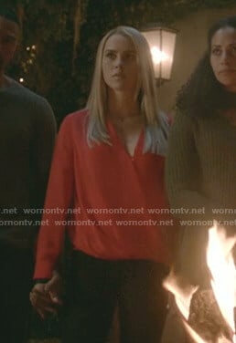 Rebekah's red wrap blouse on The Originals