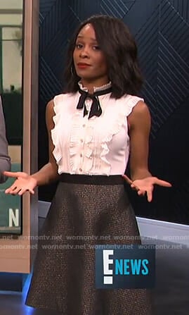 Zuri's ruffled tie neck dress on E! News