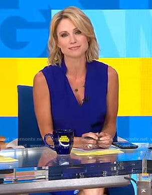 Amy's blue sleeveless wrap top on Good Morning America