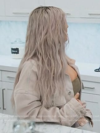 Kim's beige denim jacket on Keeping Up with the Kardashians