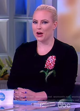 Meghan's black floral embroidered sweater on The View