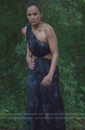 Teresa's black floral one shoulder maxi dress on Queen of the South