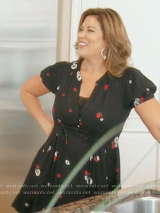Emily's black strawberry print v-neck dress on The Real Housewives of Orange County