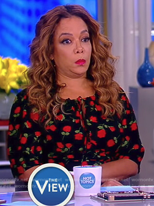 Sunny's black rose print dress on The View