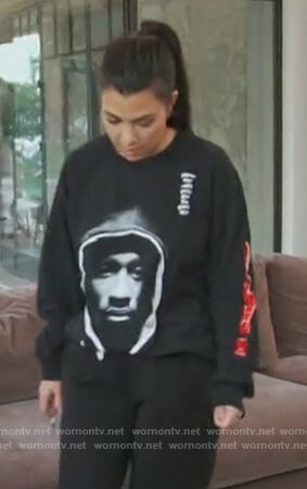 Kourtney's black Tupac print long sleeve tee on Keeping Up with the Kardashians