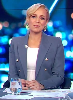 Carrie's blue double breasted blazer on The Project