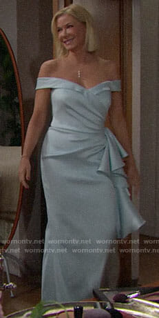 Brooke's blue off-shoulder gown on The Bold and the Beautiful