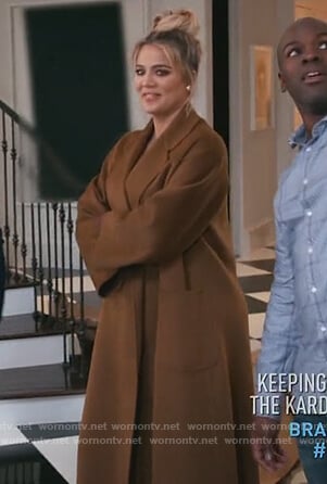 Khloe's brown belted coat on Keeping Up with the Kardashians