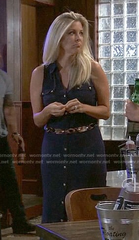 Carly's navy button front maxi dress on General Hospital