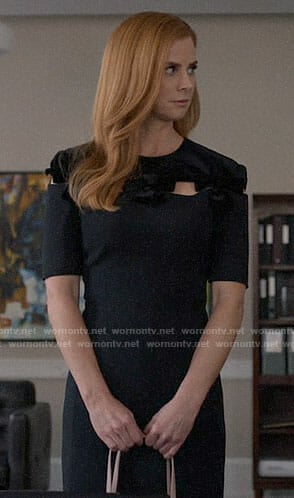 Donna's black dress with velvet bows on Suits