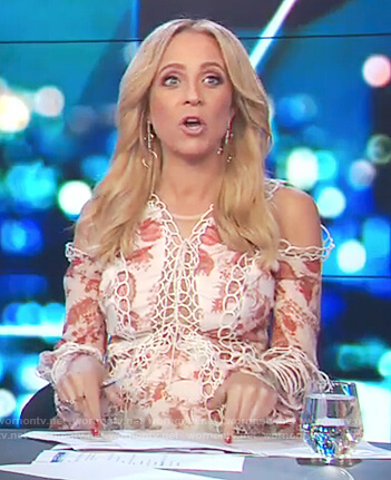 Carrie's floral lace cold shoulder dress on The Project