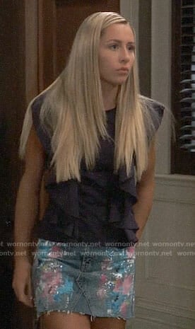 Josslyn's paint splatter denim skirt on General Hospital