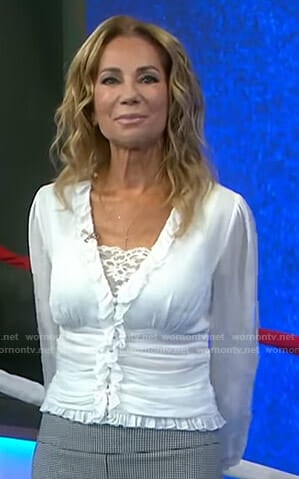 Kathie's white ruffled v-neck blouse on Today