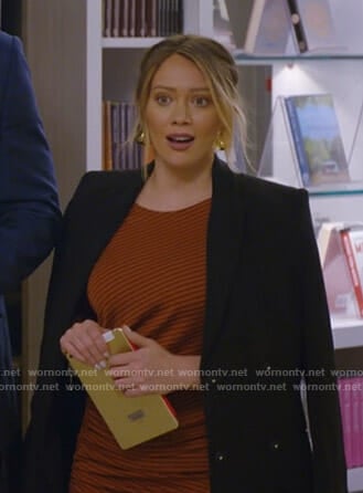 Kelsey's orange striped ruched dress on Younger